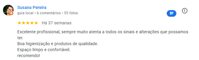 Avaliação de Susana Pereira sobre espaço limpo e confortável