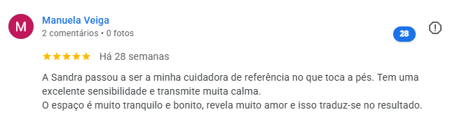Avaliação de Vânia Martins sobre cuidado profissional de pés com Sandra Neves